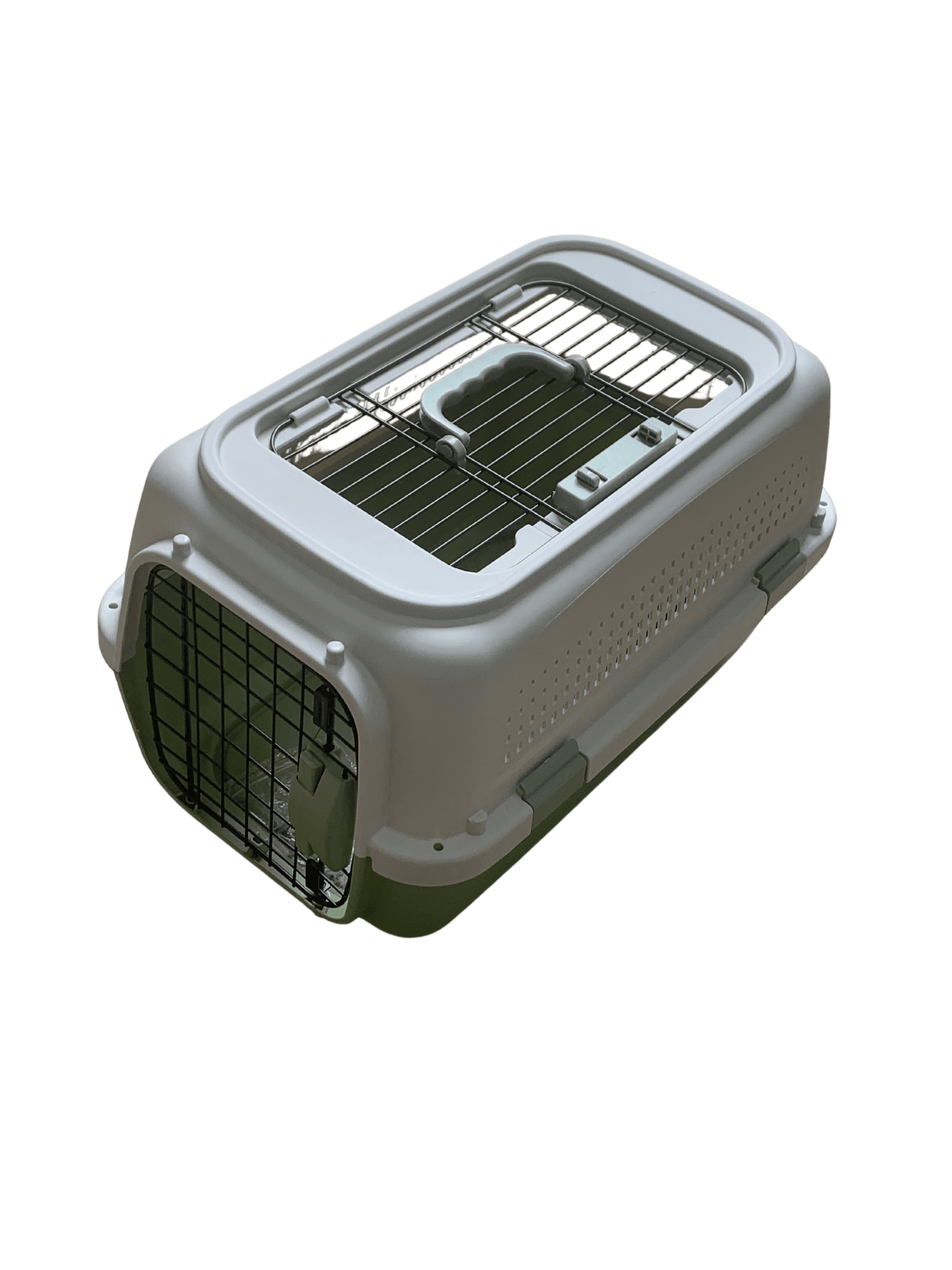 Caja transportadora con abertura frontal y superior verde