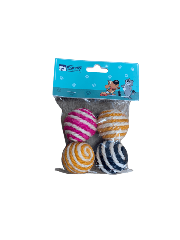 JUGUETES GATO PELOTAS MIMBRE MULTICOLOR 4UNID