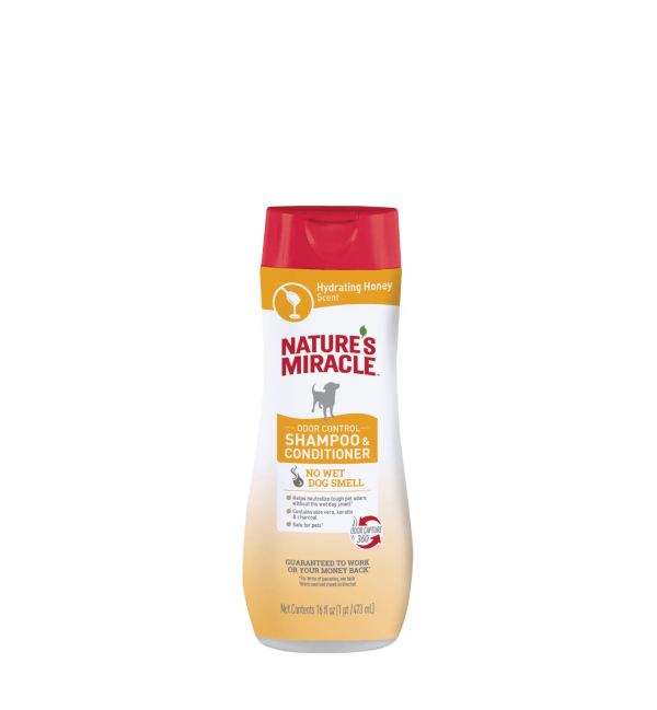 NATURES MIRACLE SHAMPOO Y ACONDICIONADOR ODOR CONTROL. MIEL. 473 ML