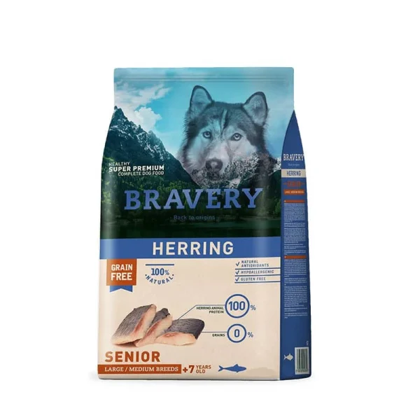 BRAVERY HERRING SENIOR LARGE/MEDIUM BREED 4 KG - PERRO SENIOR 7 AÑOS O MÁS ARENQUE