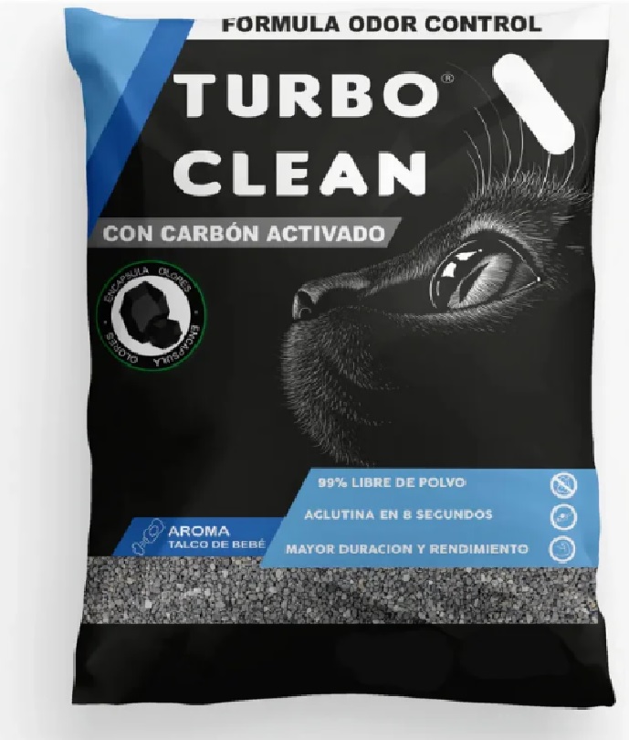 Turbo clean odor control arena aglutinante bentonita para gatos control de olores 20kg aroma talco bebe